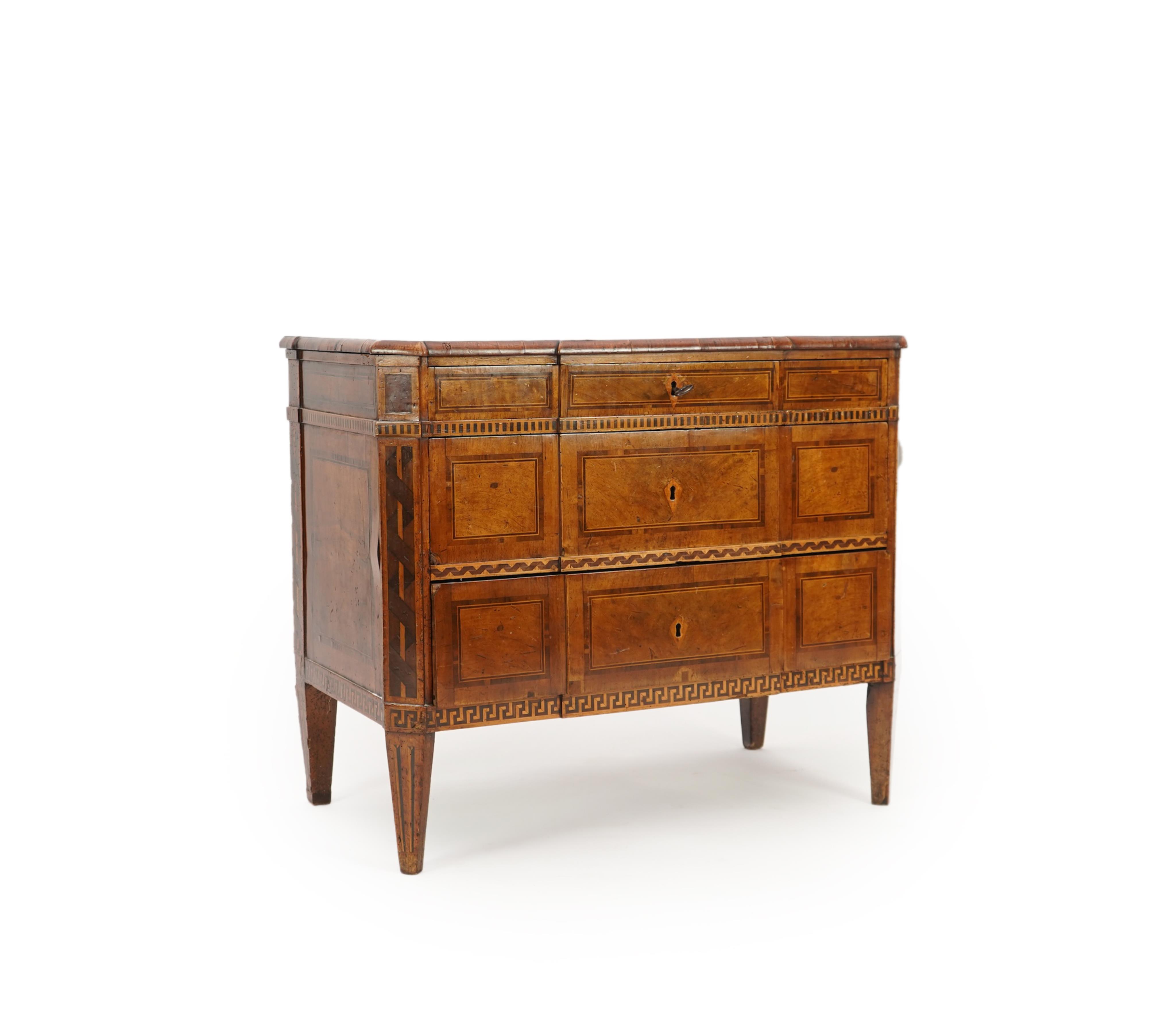 A late 18th century Maltese or North Italian inlaid walnut and parquetry commode